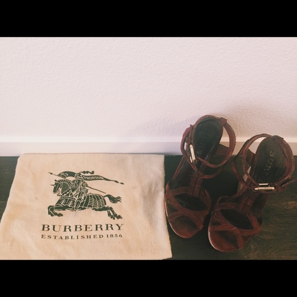 Authentic Burberry Stour Suede Cork Wedge Sandals - Picture 2 of 5